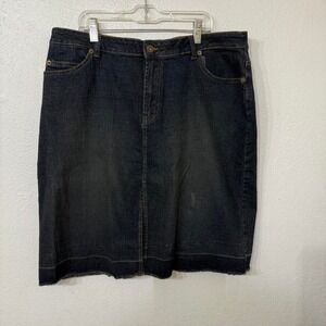 Route 66 Dark wash denim  skirt with frayed hem and zipper closure